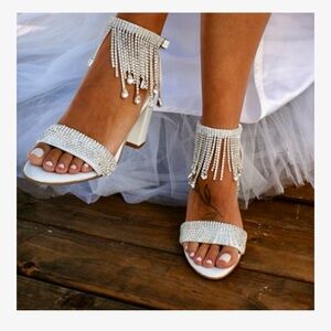 Elegant White Rhinestoned Women's Sandals Heels Wedding Spring Party Shoes